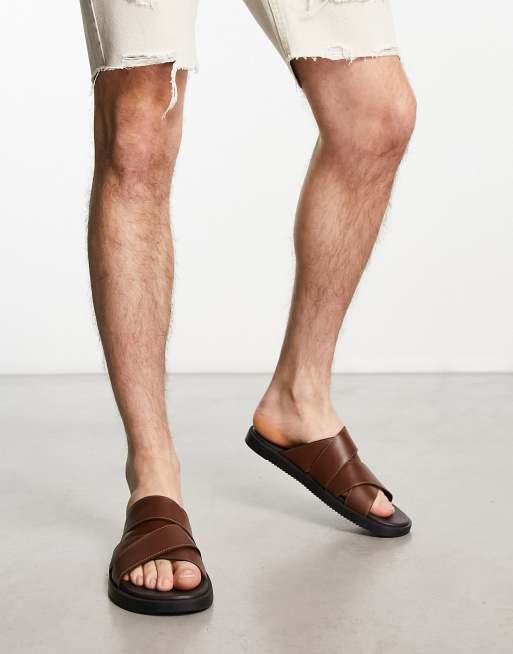 エイソス ASOS DESIGN multi strap sandals in brown メンズ-