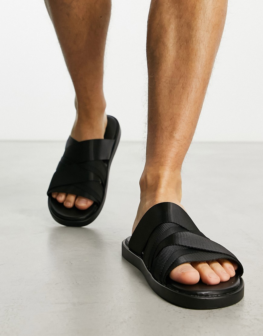 ASOS DESIGN multi strap sandals in grosgrain black tape