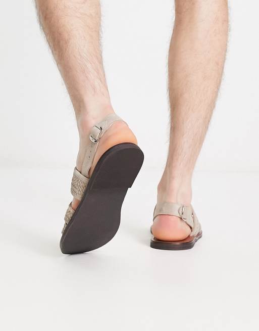 ASOS DESIGN multi strap sandals in stone suede and weave mix | ASOS