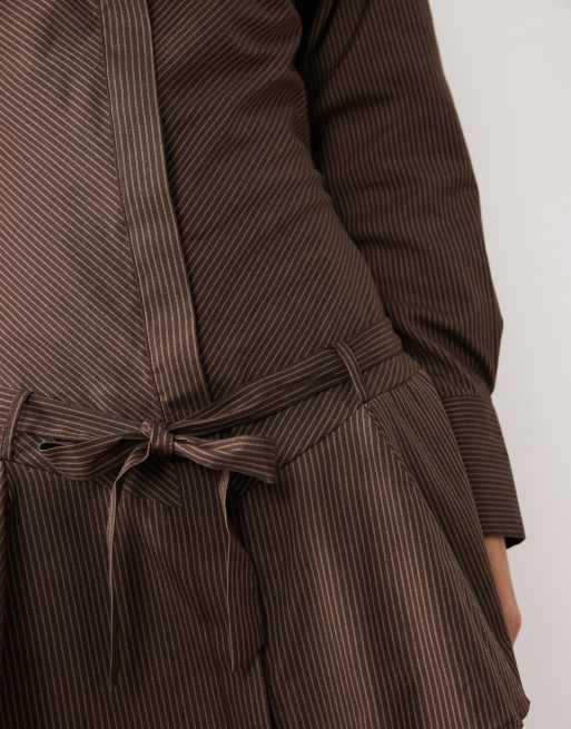 ASOS DESIGN multi tie mini shirt dress with godet skirt in chocolate stripes, 4 of 4