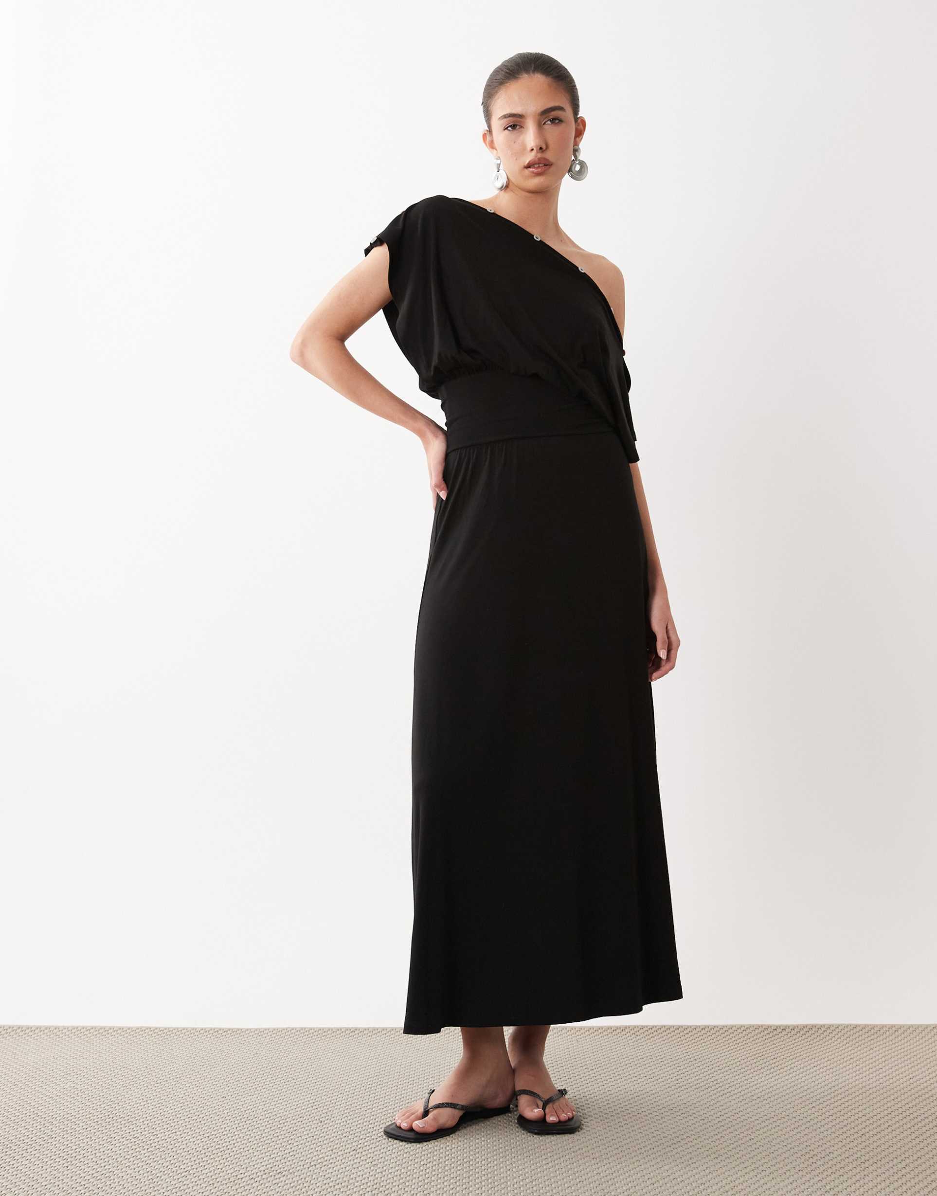 asos design multi way button up midaxi dress in black