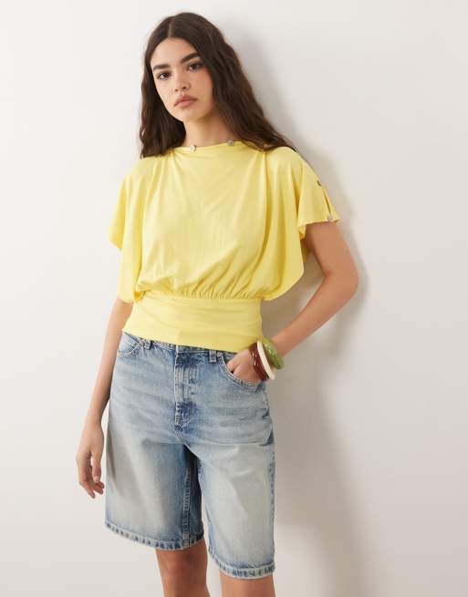 ASOS DESIGN multi way button up top in buttermilk yellow, 4 of 4