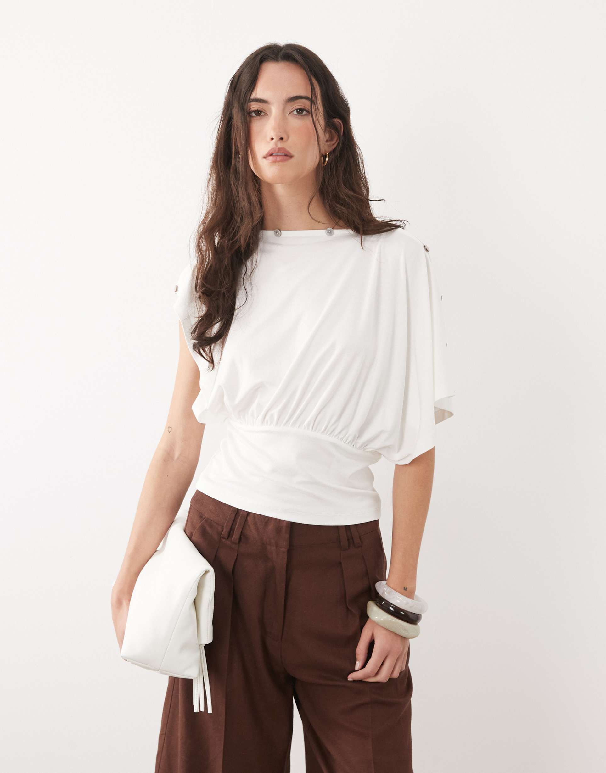 asos design multi way button up top in cream