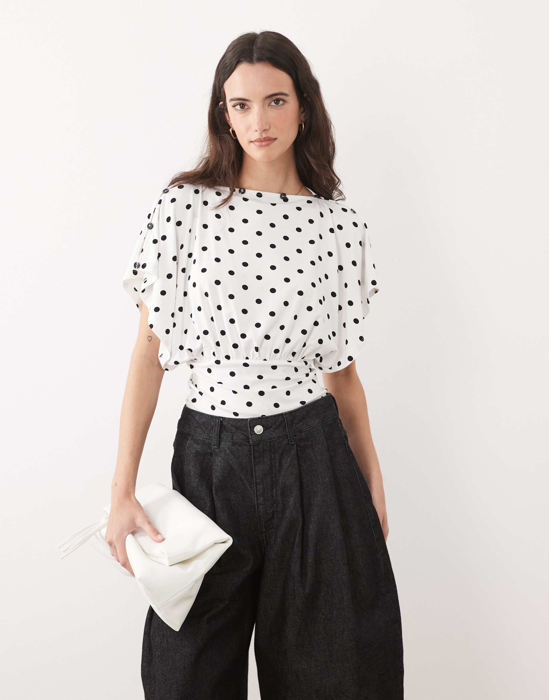 asos design multi way button up top in polka-dot print