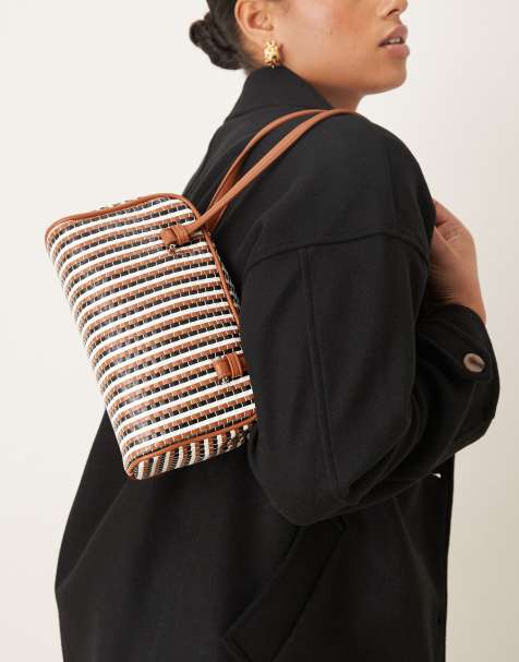 ASOS DESIGN multi weave boxy shoulder bag in tan and black - view 1