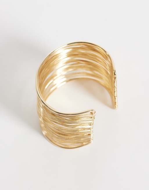 ASOS DESIGN multi-wire cuff bangles in gold tone, 4 of 5