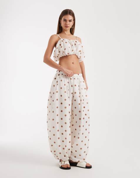 ASOS DESIGN - Multifarvede oversized ballonbukser med terrakotta-polkaprikker - Del af sæt - view 1