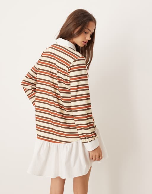 ASOS DESIGN - Multifarvet hybrid-minikjole med lange ærmer, rugby-design og striber, 2 af 4