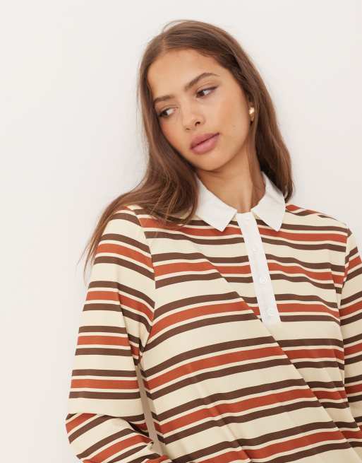 ASOS DESIGN - Multifarvet hybrid-minikjole med lange ærmer, rugby-design og striber, 3 af 4