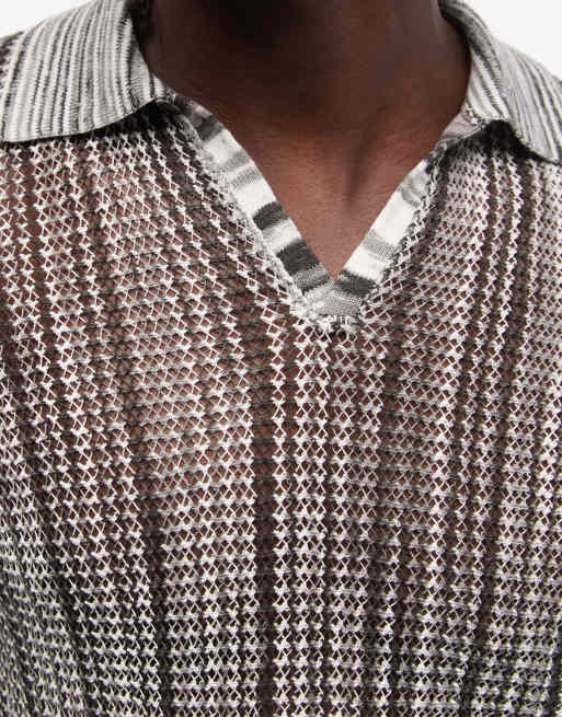ASOS DESIGN - Multifarvet langærmet polo i strikket mesh med hak i halsen, 2 af 5
