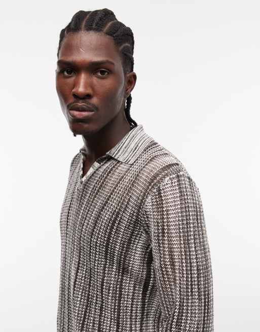 ASOS DESIGN - Multifarvet langærmet polo i strikket mesh med hak i halsen, 4 af 5