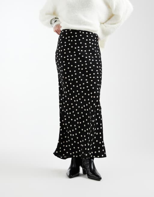 ASOS DESIGN - Multifarvet maxinederdel med skråsnit og polkaprikker i satin, 2 af 5