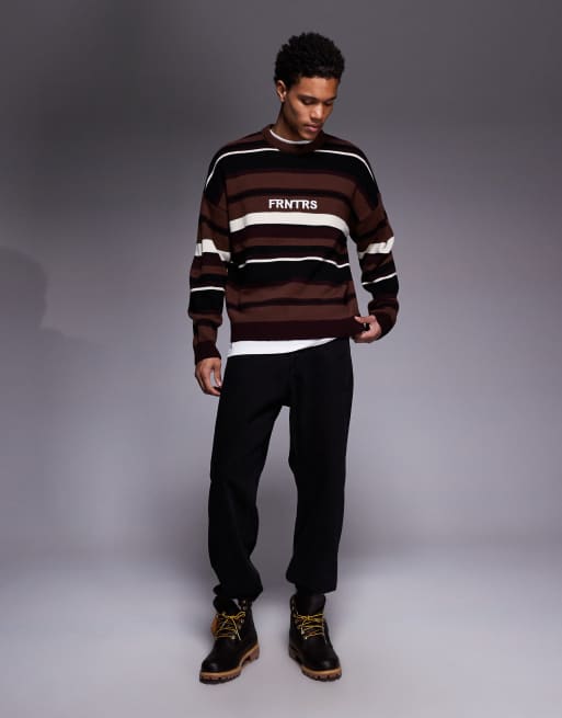 ASOS DESIGN - Multifarvet oversized striktrøje med striber og grafik på brystet, 2 af 5