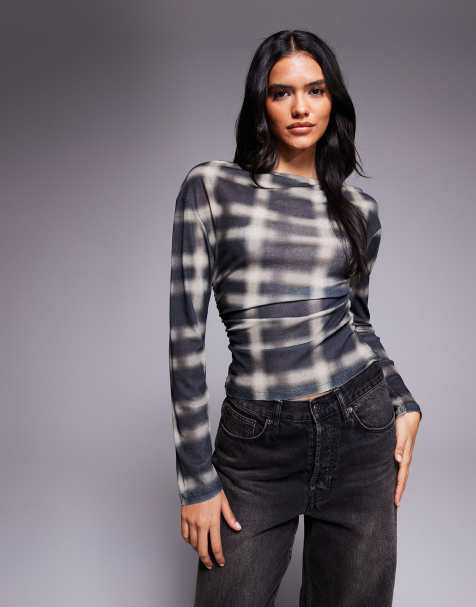 ASOS DESIGN - Multifarvet top med lange ærmer og tern i gennemsigtigt stof - view 1
