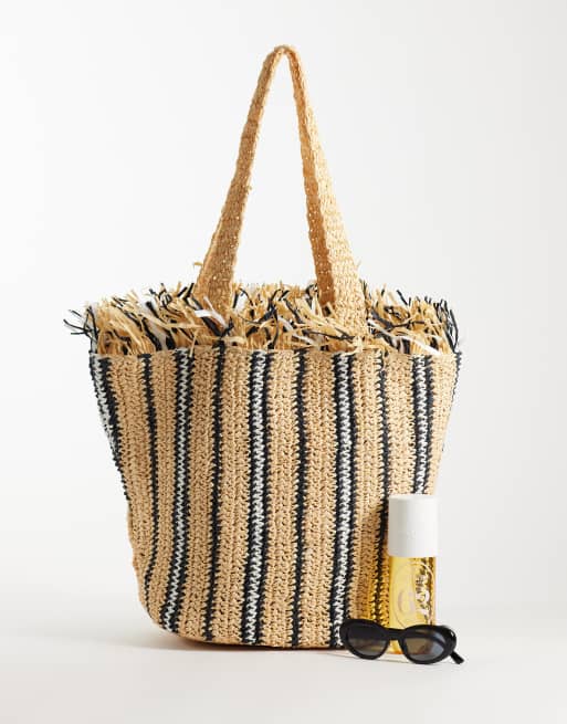 ASOS DESIGN - Multifarvet tote-taske med striber og frynsekant, 2 af 4