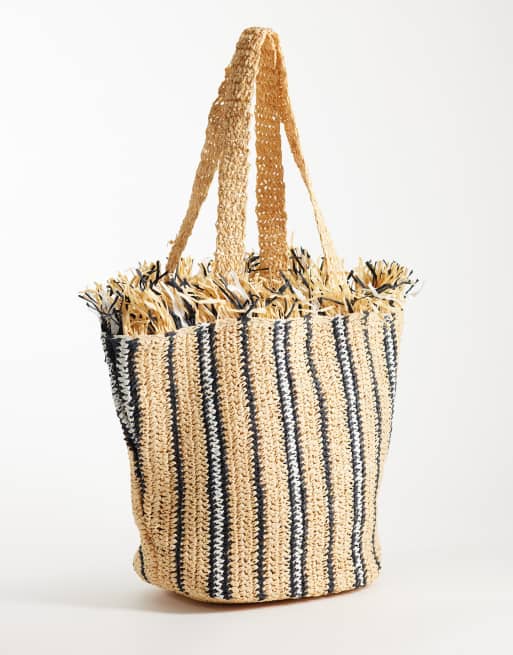 ASOS DESIGN - Multifarvet tote-taske med striber og frynsekant, 4 af 4