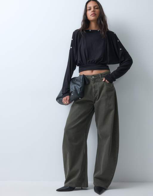 ASOS DESIGN multifunctionele top met knoopsluiting en lange mouwen in zwart, 2 van 8