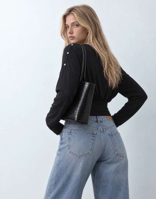 ASOS DESIGN multifunctionele top met knoopsluiting en lange mouwen in zwart, 7 van 8