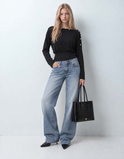 ASOS DESIGN multifunctionele top met knoopsluiting en lange mouwen in zwart, 8 van 8