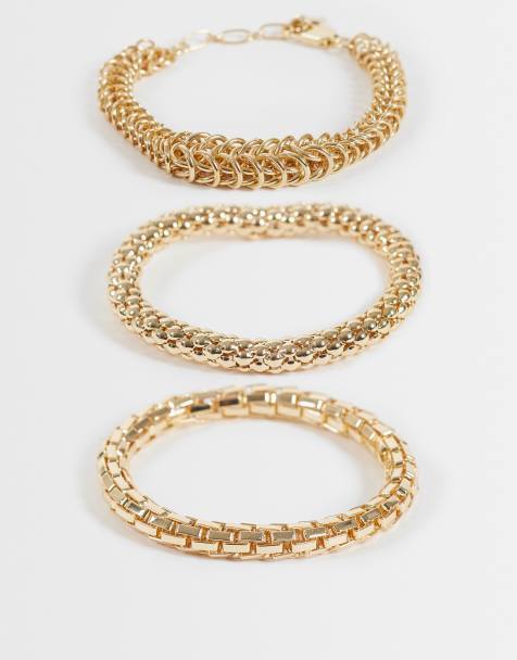 ASOS DESIGN Multipack Armbänder mit gemischten Ketten in Goldoptik - view 1