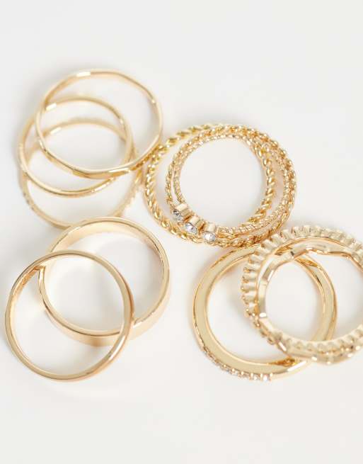ASOS DESIGN - multipack de anillos apilables de uso diario en tono dorado, 3 de 3