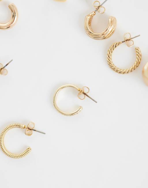 ASOS DESIGN - Multipack de pendientes de aros dorados básicos variados, 3 de 4
