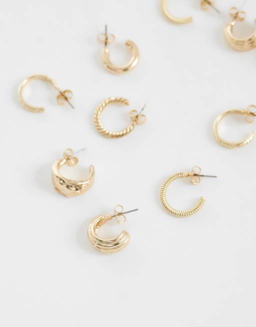 ASOS DESIGN - Multipack de pendientes de aros dorados básicos variados, 4 de 4