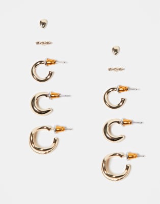 ASOS DESIGN - Multipack goldfarbene Creolen und Ohrstecker in verschiedenen Designs
