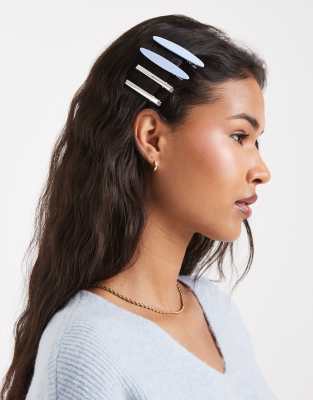 ASOS DESIGN - Multipack Haarspangen in Blau und Silberoptik-Bunt