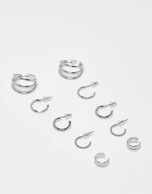 ASOS DESIGN - Multipack mit silberfarbenen Creolen und Ohrklemmen