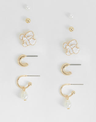 ASOS DESIGN - Multipack mit verschiedenen, goldfarbenen Ohrsteckern und Creolen mit Kunstperlen-Bunt
