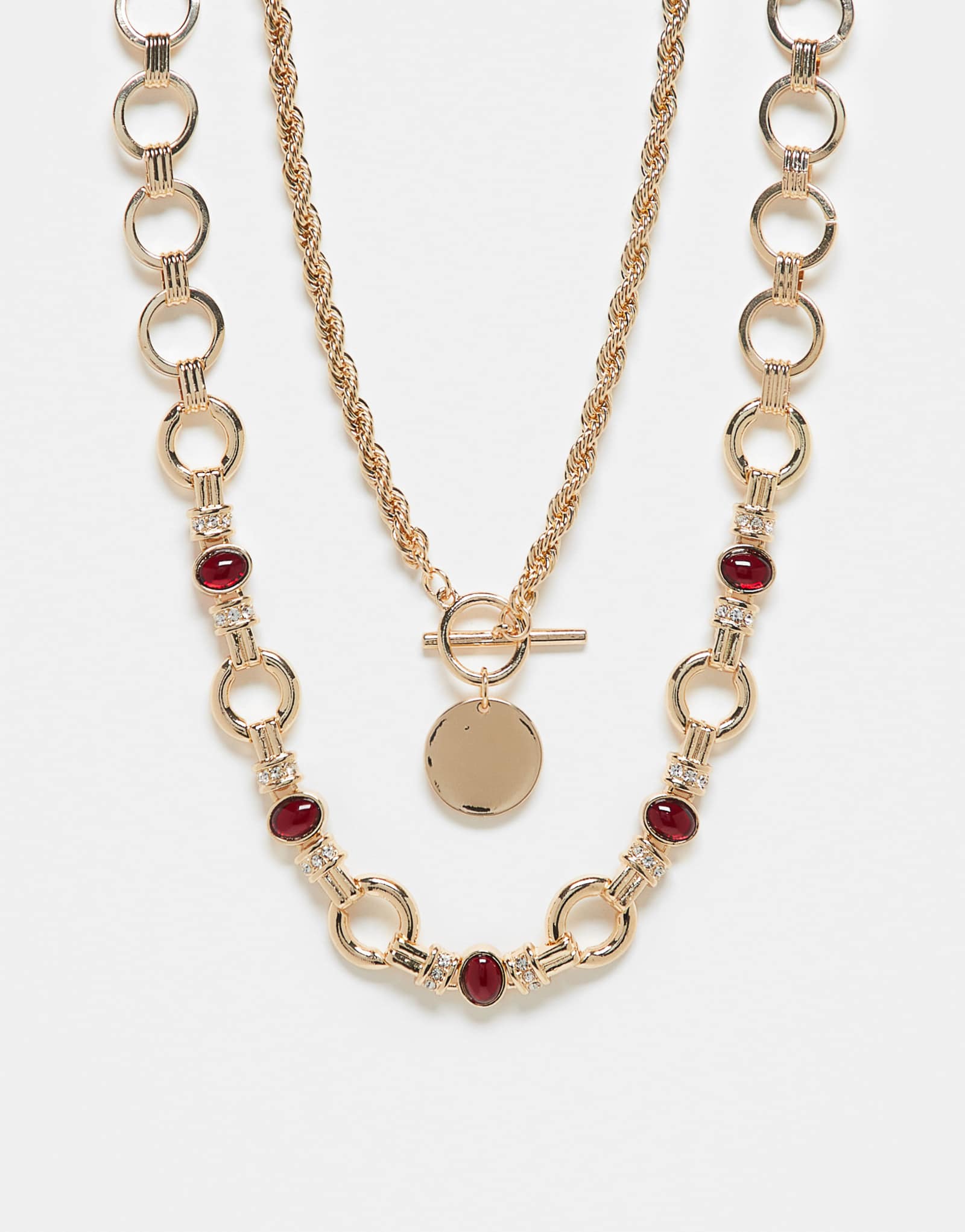 ДИЗАЙНЕРСКИЕ ожерелья ASOS multipack с массивными цепочками и вставками из цветных камней золотого оттенка