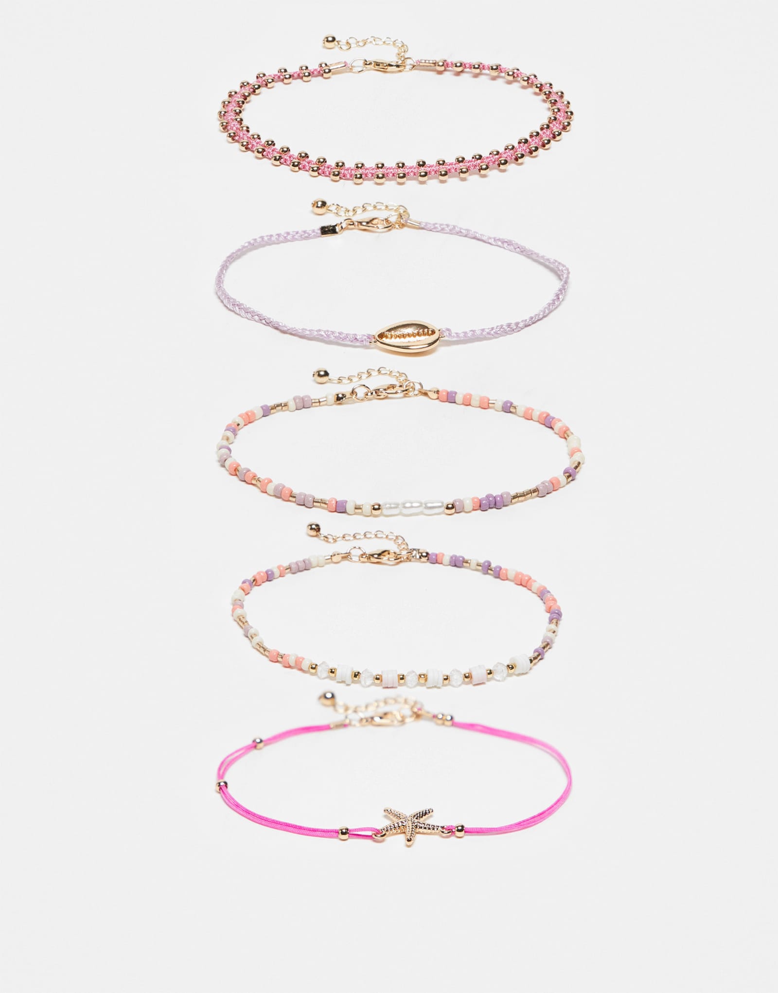 Дизайнерский набор ножных браслетов ASOS в розовых и оранжевых тонах с подвесками в виде морских обитателей