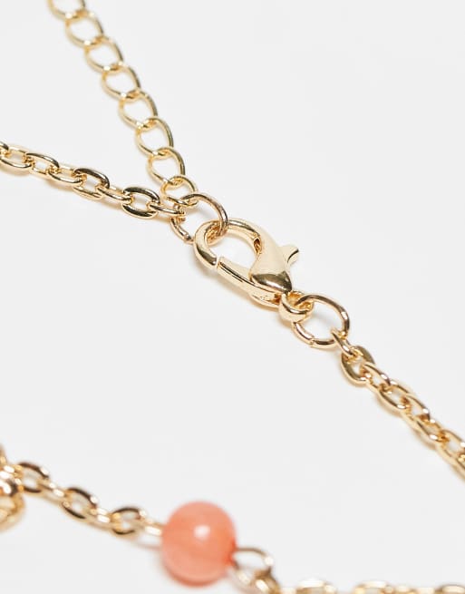 ASOS DESIGN multipack of beaded bracelets in coral and gold tone, 3 of 3