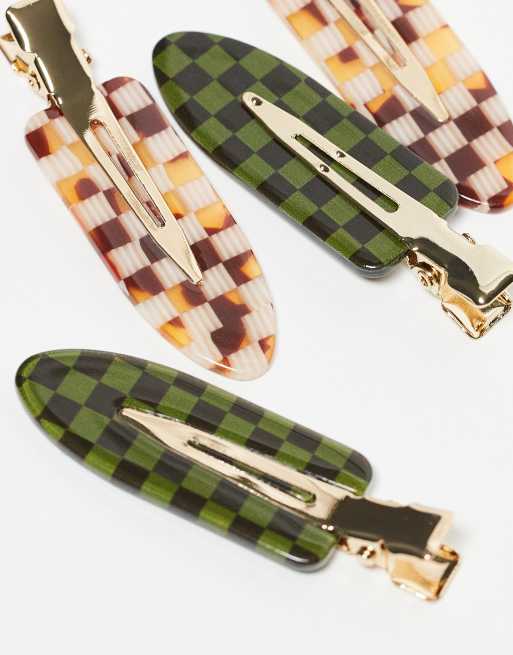 ASOS DESIGN multipack of checkered pattern clips in multi | ASOS