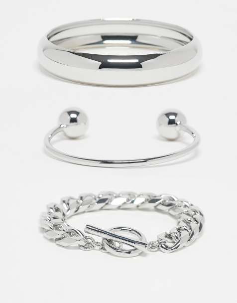 ASOS DESIGN multipack of mixed bangles and bracelets in silver tone - view 1