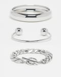 [ASOS DESIGN] ASOS DESIGN multipack of mixed bangles and bracelets in silver tone No Size SILVER