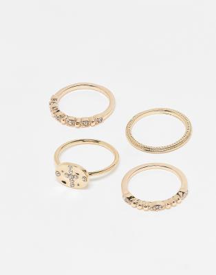 Asos Design Multipack Of Rings With Mixed Designs In Gold
