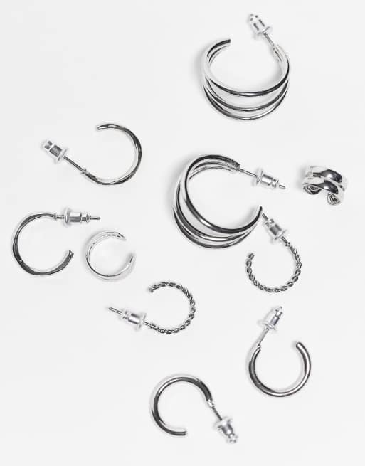 ASOS DESIGN - Multipack van diverse maten oorbellen en oorcuffs in zilverkleur, 2 van 3