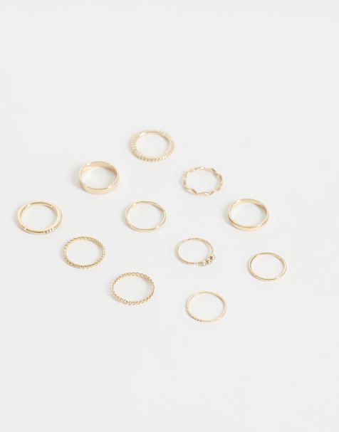 ASOS DESIGN multipakke med hverdagsringe til stacking i guldfarvet tone - view 1