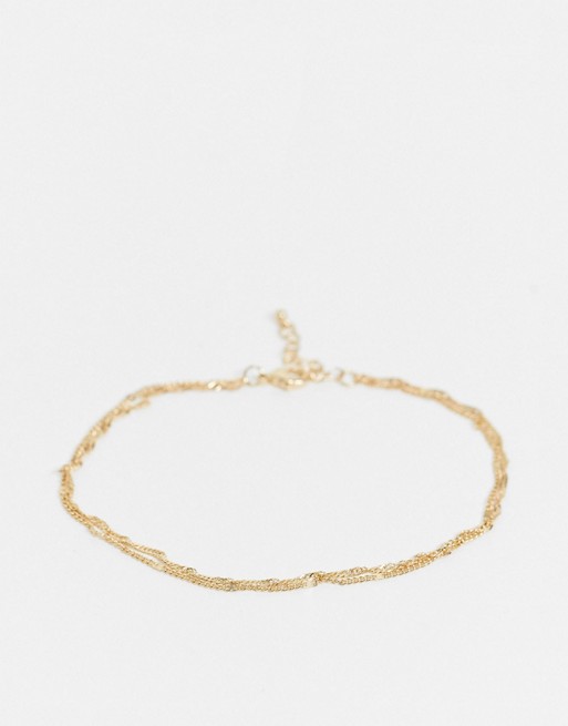 ASOS DESIGN multirow anklet in fine chains in gold tone
