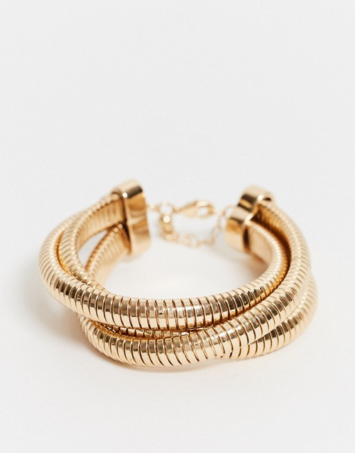 ASOS DESIGN multirow bracelet with vintage flat snake chain in gold tone