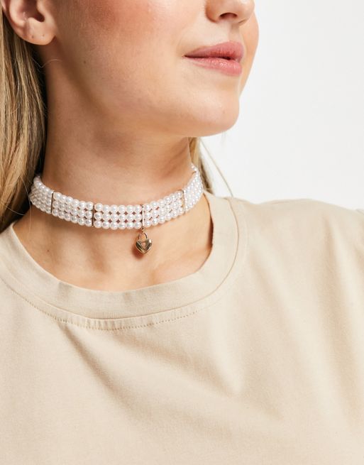 ASOS DESIGN choker necklace in graduating faux pearls