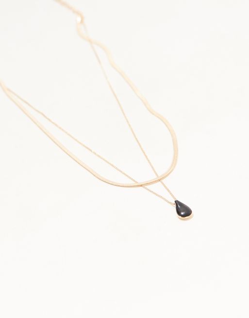 ASOS DESIGN multirow necklace with black enamel charm pendant in gold tone, 3 of 3
