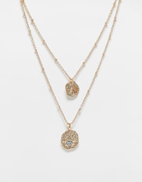 ASOS DESIGN multirow necklace with chain and celestial design in gold tone - view 1