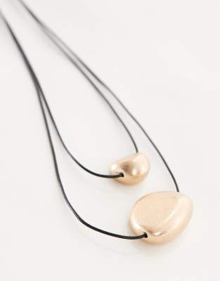 Asos Design Multirow Necklace With Cord And Brushed Charms In Gold