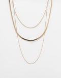 [ASOS DESIGN] ASOS DESIGN multirow necklace with flat and thin chain rows in gold tone No Size GOLD