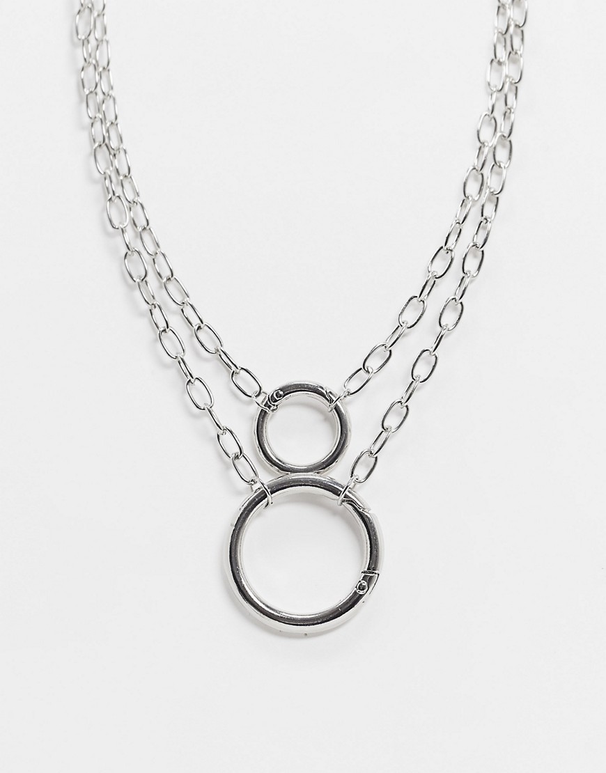 ASOS DESIGN multirow necklace with hardware chain and open link in silver tone