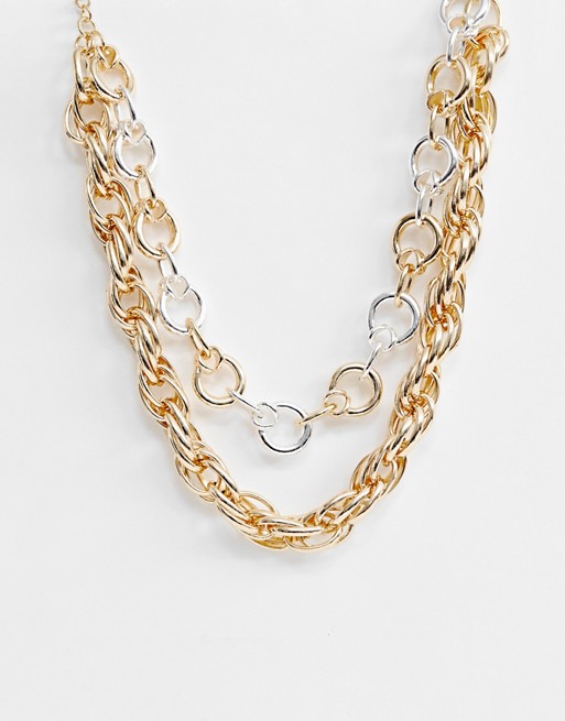 ASOS DESIGN multirow necklace with mixed open link chains in gold