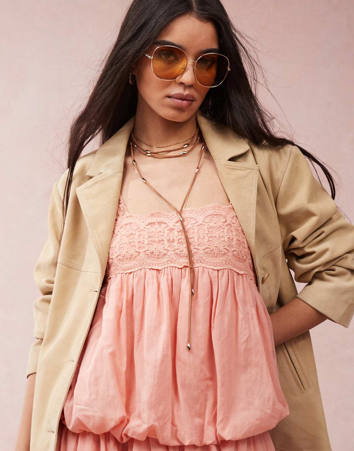 ASOS DESIGN multirow necklace with rope detail in brown